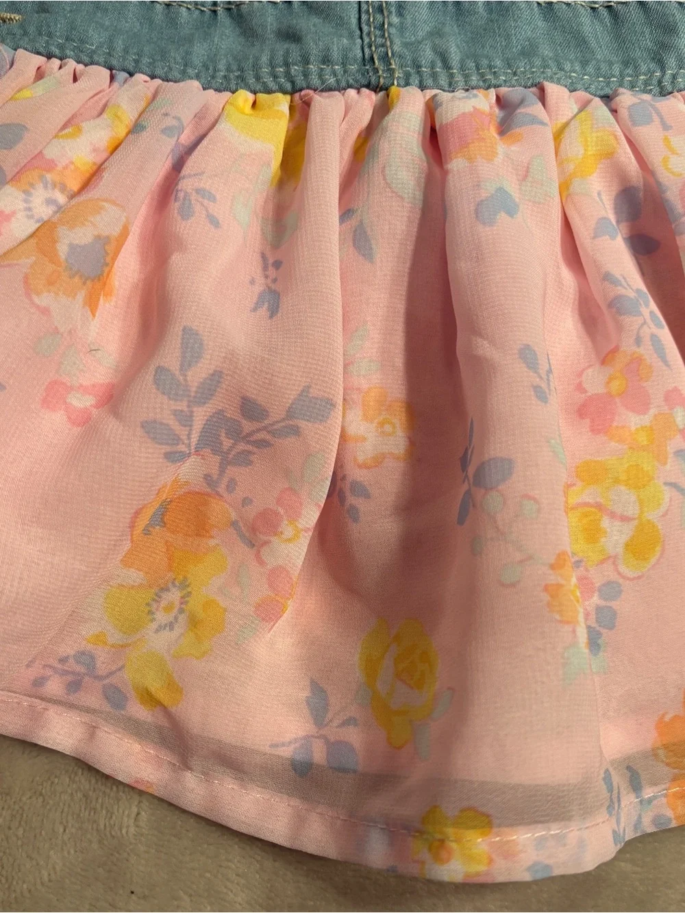 OshKosh Bgosh Girls 12M Denim Floral Overall Jumper Dress Vintage Cottagecore